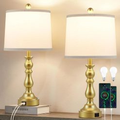 New Arrivals 23” Farmhouse Table Lamps for Living Room Set of 2 with USB C+A Ports, 3-Color Temperature, Bulb Included