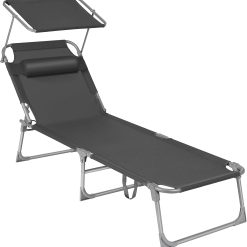 Alternative view of New Arrivals Sun Lounger, Folding Patio Chaise Lounge Chair with Canopy, 76 x 20.9 x 11.4 Inches, Holds 330 lb