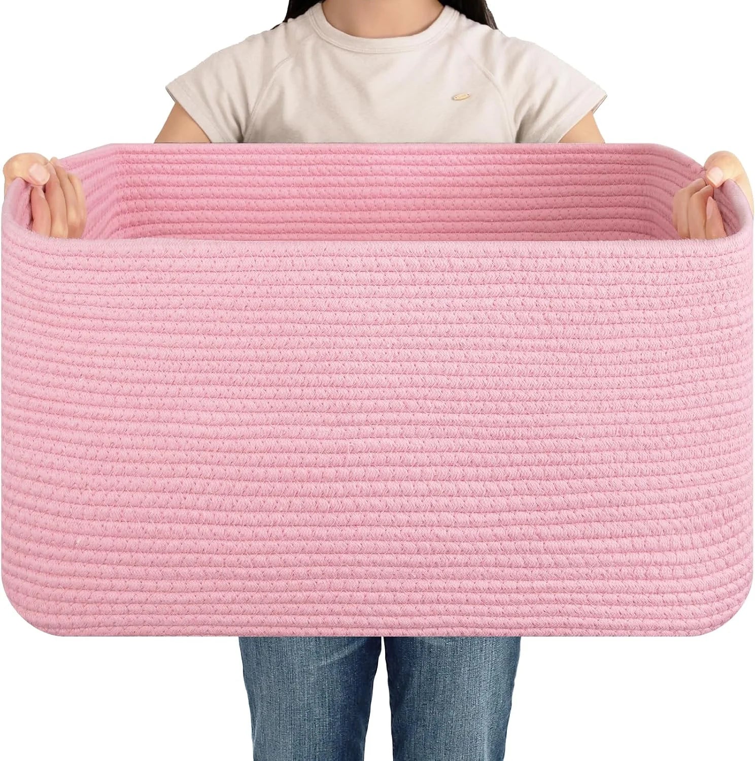 Large Blanket Basket, Storage Baskets with Handle, Rectangle Woven Cotton Rope Basket, Toy Organizer Bins, 22 x bifanuoyard - Image 18