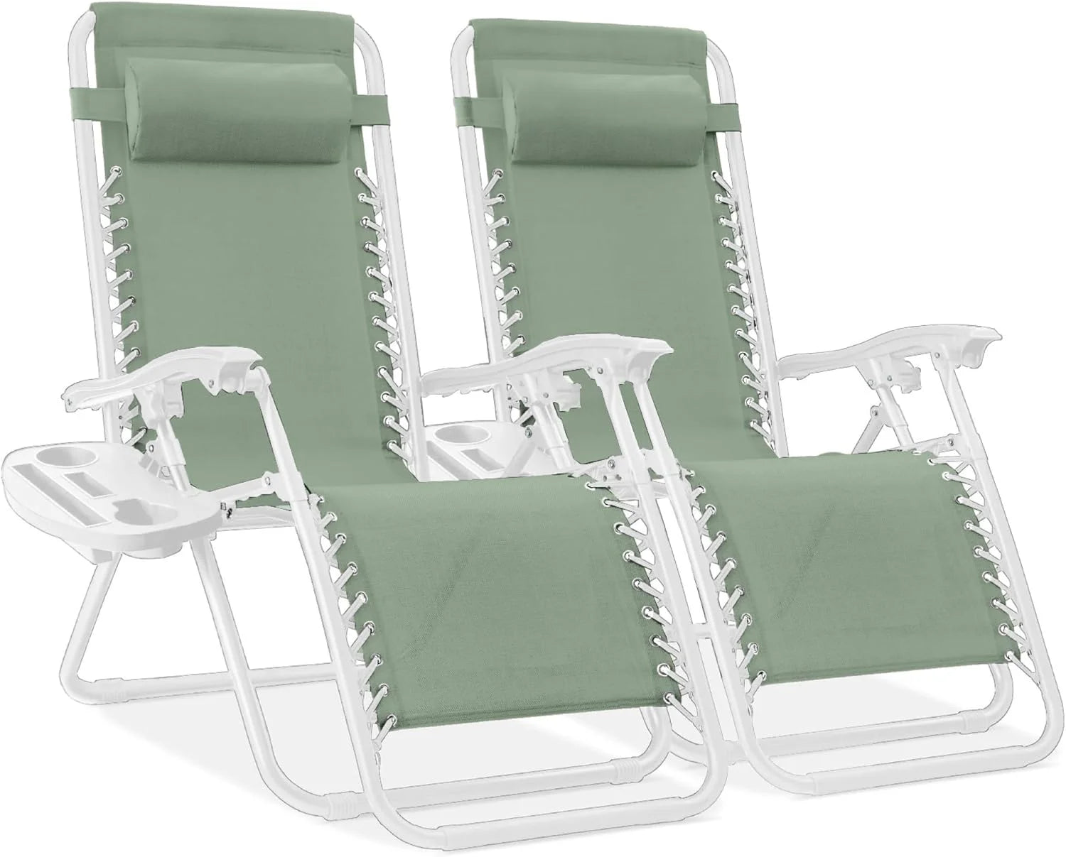 New Arrivals Choice Products Set of 2 Adjustable Steel Mesh Zero Gravity Lounge Chair Recliners w/Pillows and Cup Holder Trays - Image 26