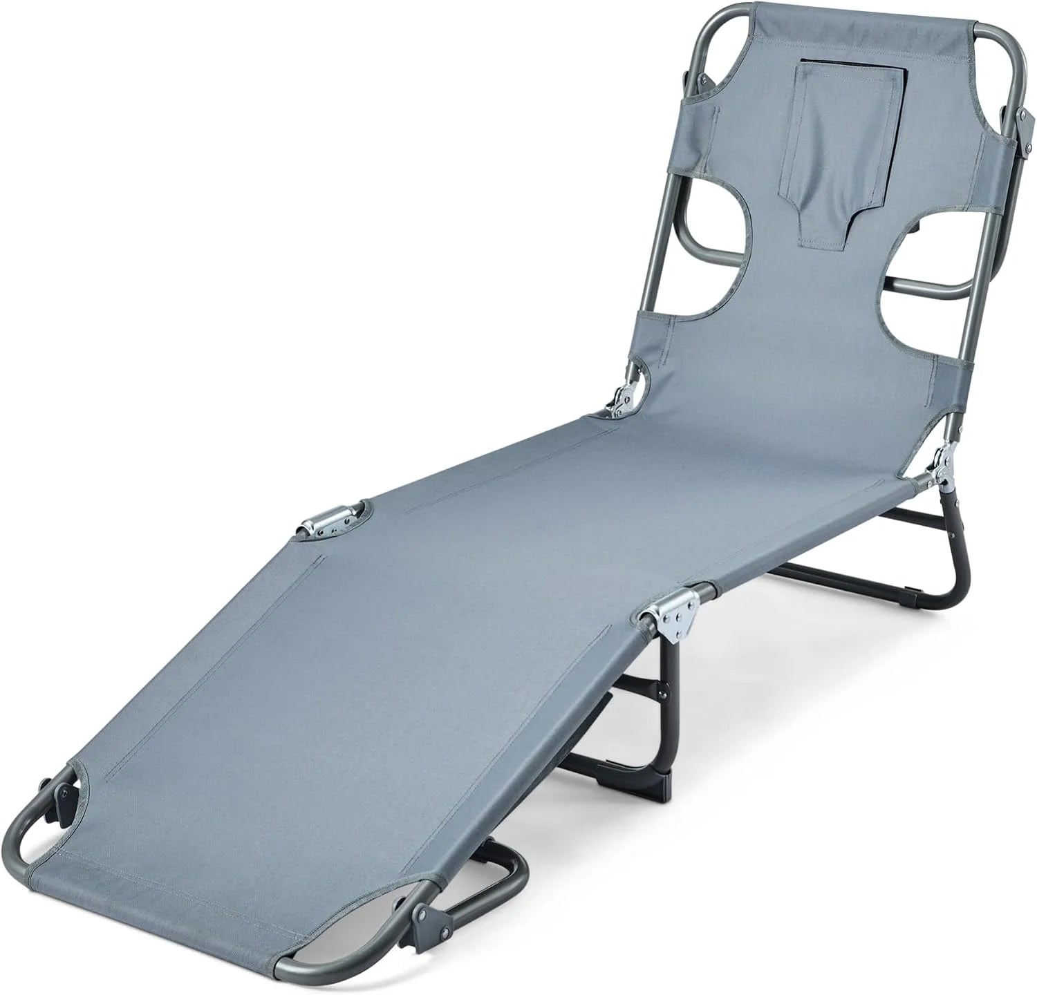 Outdoor Lounge Tanning Chair, Foldable Chaise with Multi-Angle Backrest, Portable with Carry Strap, 1-Pack - Image 2