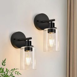 Zarbitta 3-Light Bathroom Light Fixtures, 17.23 Black Modern Vanity Lights with Clear Glass Shade bifanuoyard