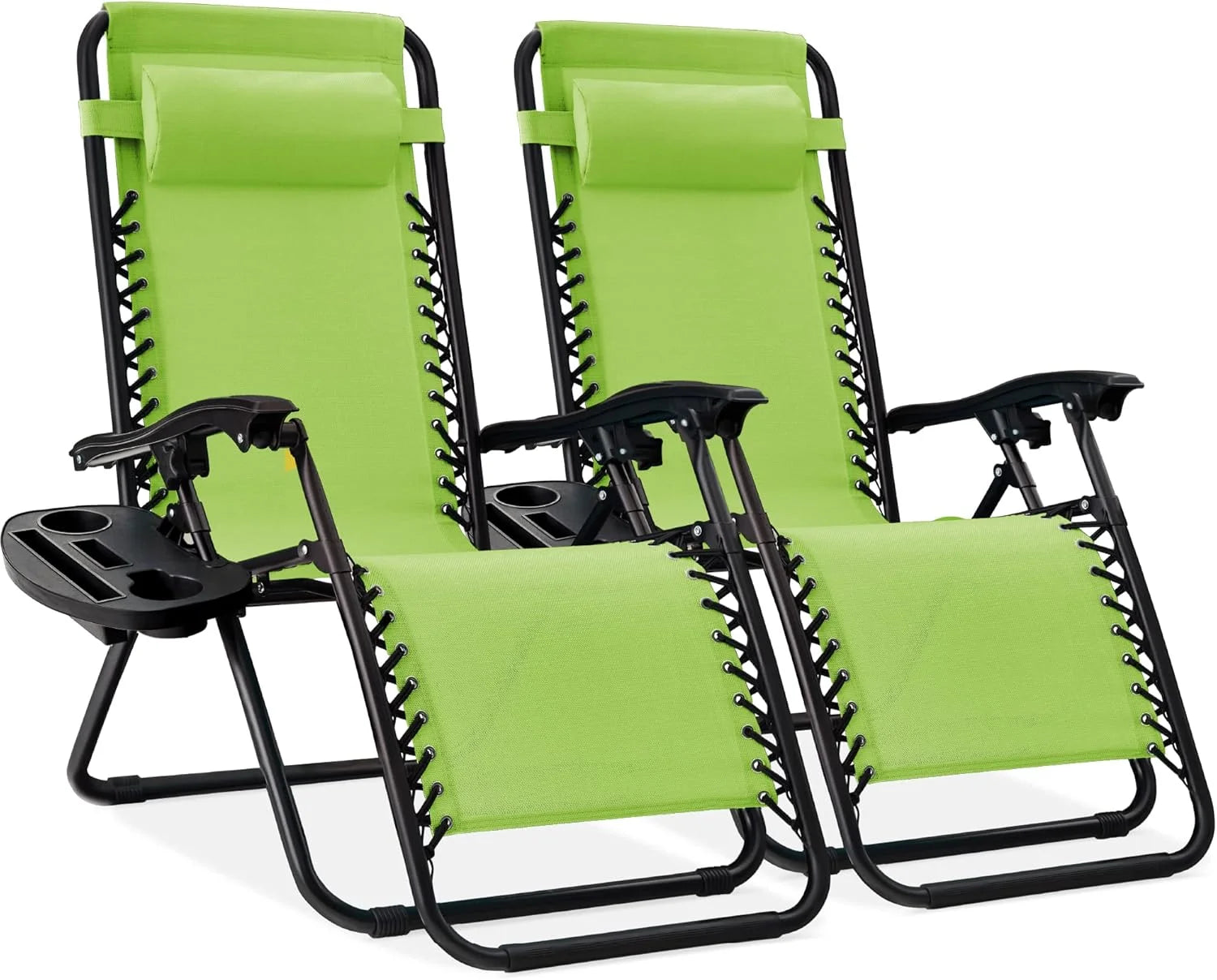 New Arrivals Choice Products Set of 2 Adjustable Steel Mesh Zero Gravity Lounge Chair Recliners w/Pillows and Cup Holder Trays - Image 43