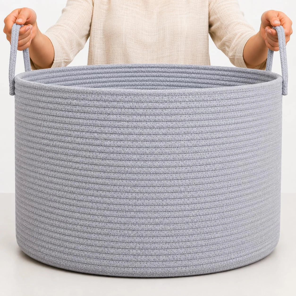 OrganiHaus Round Toy Basket & Blanket Basket, Cotton Rope 20×13, Full Honey, Round Cotton Rope Basket, 20×13 bifanuoyard - Image 19