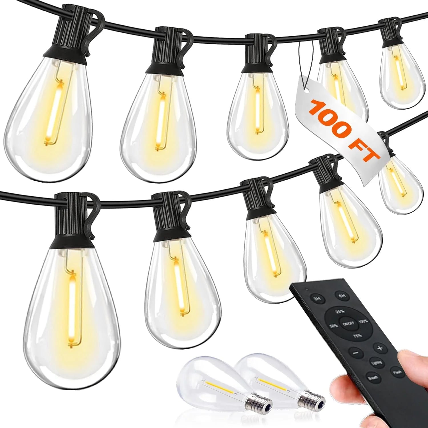 Tenmiro 200FT LED Outdoor String Lights with Remote, 74+2 Shatterproof Bulbs Dimmable Timing 3 Light Modes Outside Patio bifanuoyard - Image 2