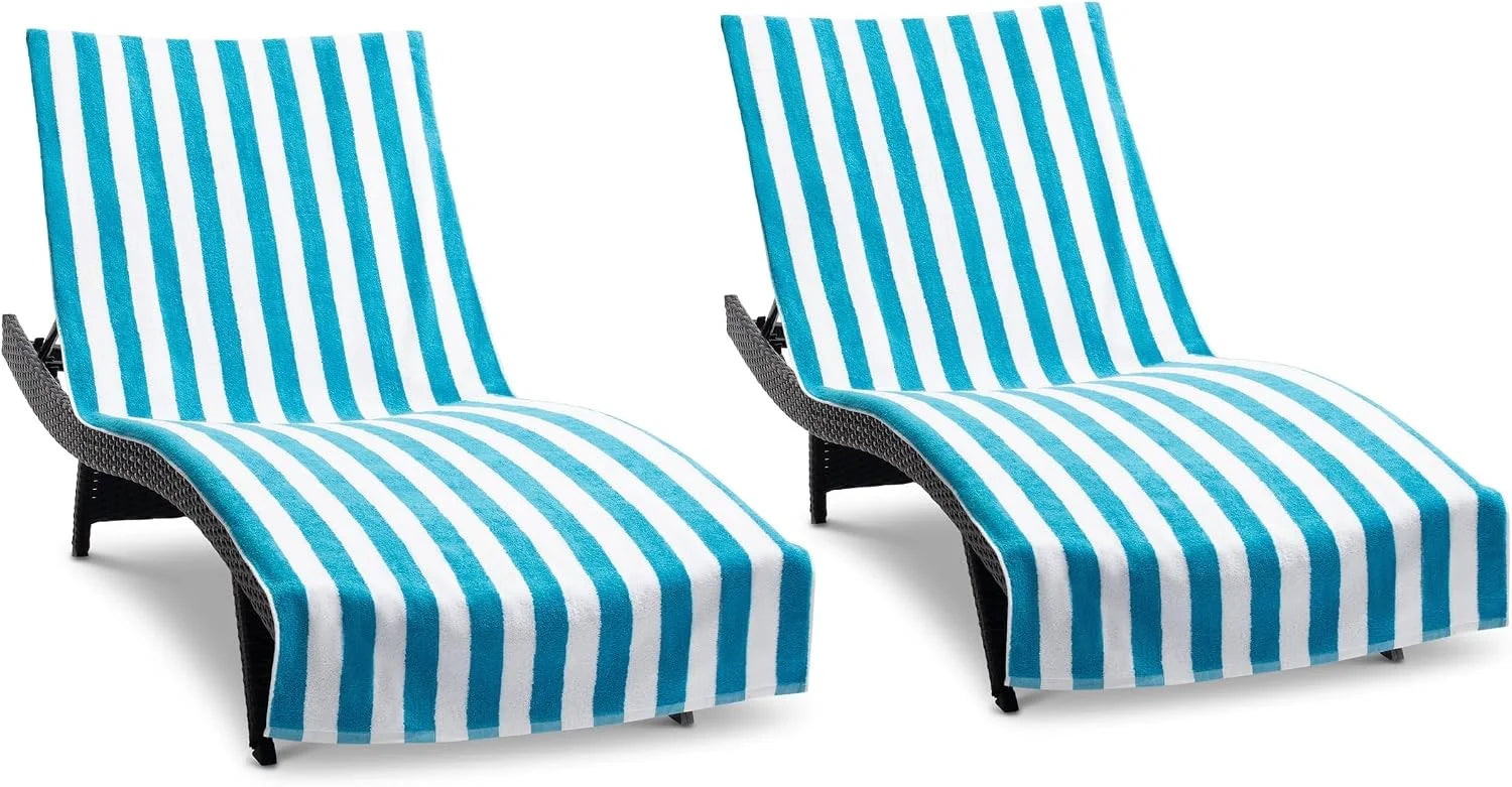 New Arrivals California Chaise Lounge Cover Towel with Pocket – Pack of 2 – Striped 100% Cotton Cabana Cover for Beach Pool – For Home Projects - Image 5