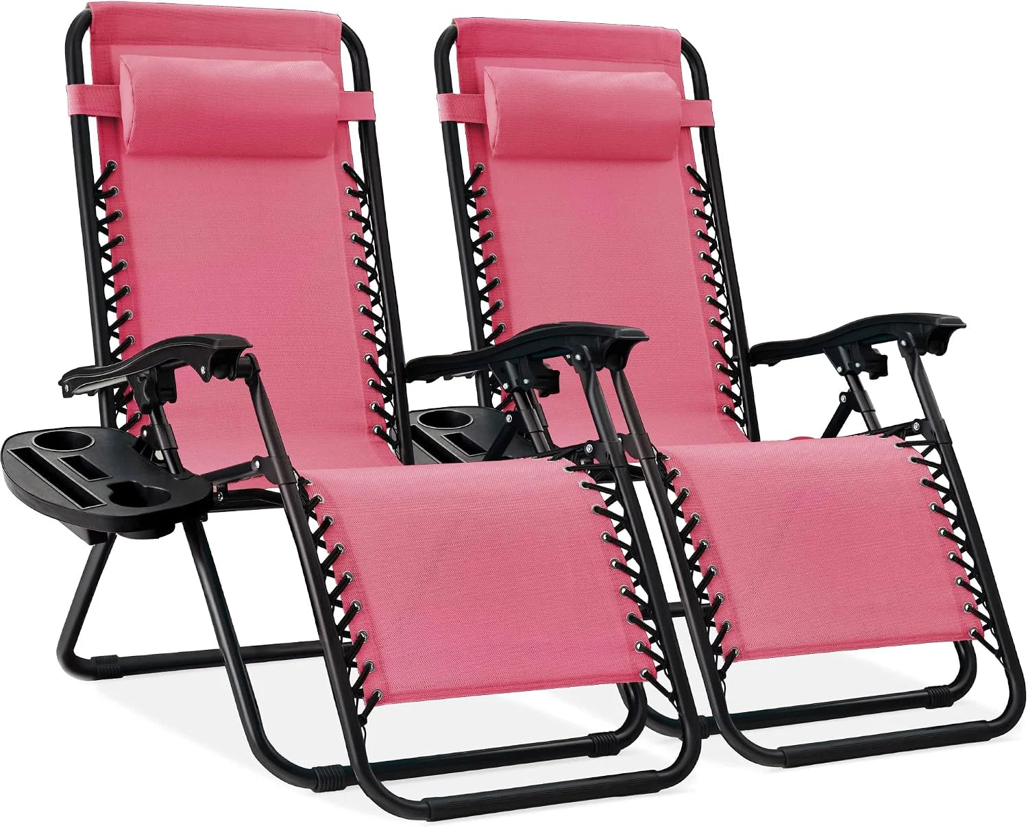 New Arrivals Choice Products Set of 2 Adjustable Steel Mesh Zero Gravity Lounge Chair Recliners w/Pillows and Cup Holder Trays - Image 16
