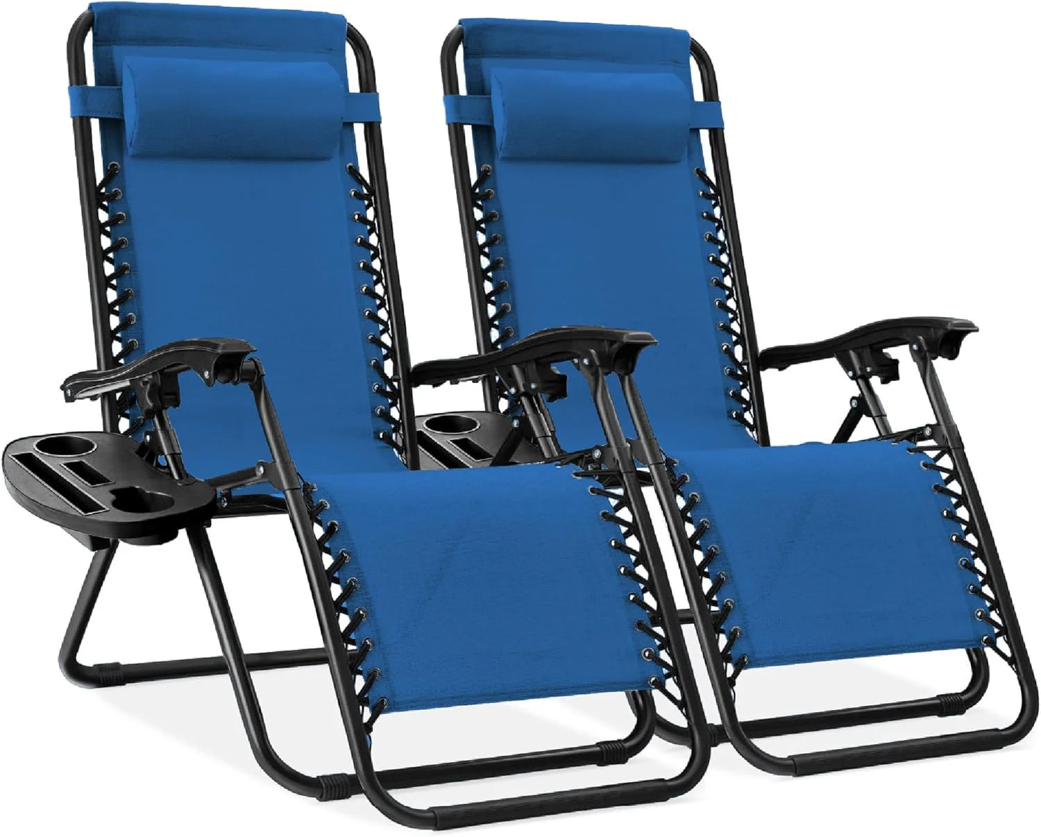 New Arrivals Choice Products Set of 2 Adjustable Steel Mesh Zero Gravity Lounge Chair Recliners w/Pillows and Cup Holder Trays - Image 49