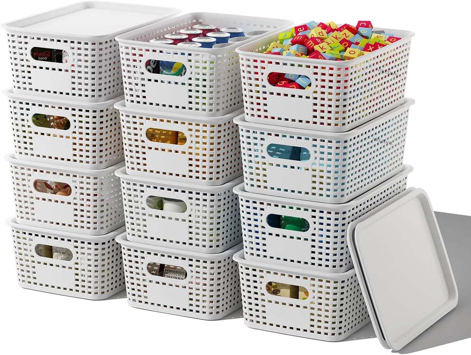 Storage Basket with Lids 10 Pack Stackable Storage Bins Containers with Lid, Decorative Storage Boxes - Image 3