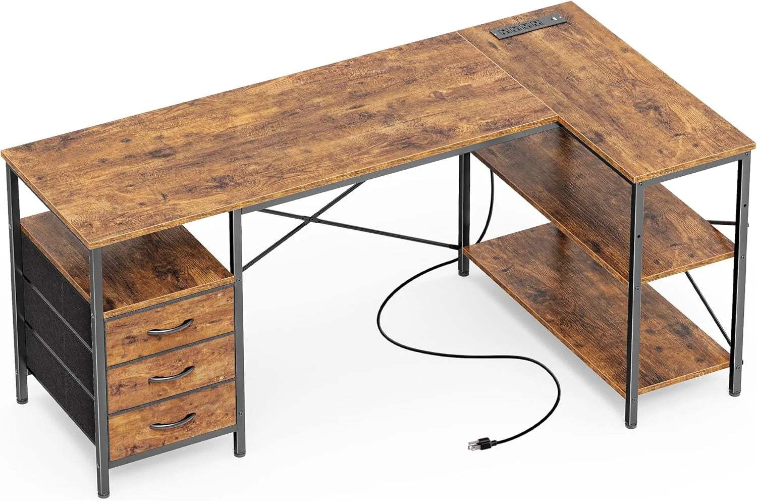 New Arrivals L Shaped Office Desk with Power Outlets, 47 Inch Computer Desk with 3 Drawers - Image 9
