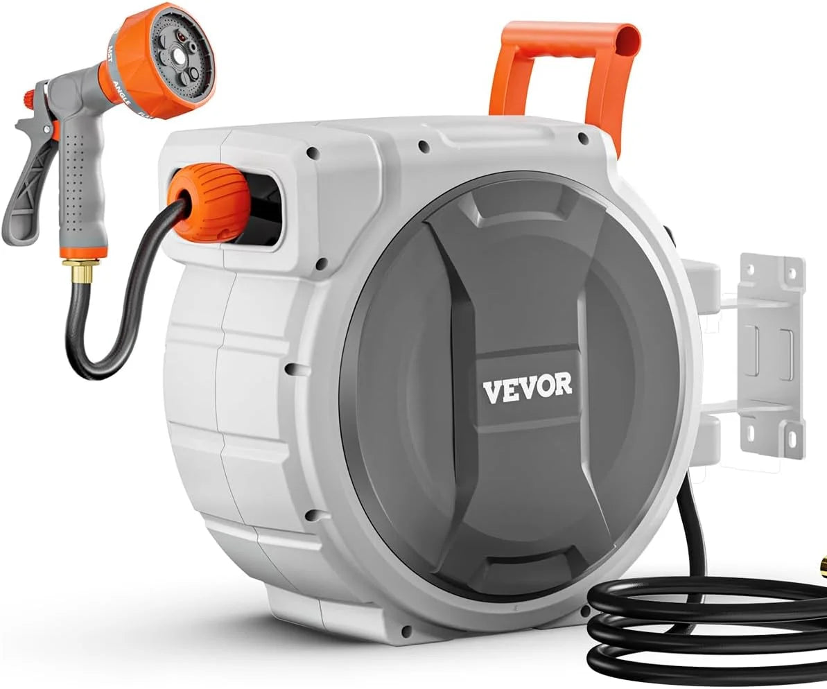 New Arrivals Retractable Garden Hose Reel, 5/8 Inch x 100 ft Wall Mounted Hose Reel, Heavy Duty Garden Hose Reel with 9 - Image 2