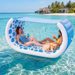New Arrivals Inflatable Pool Float with Shade, 157 x 36 Extra Large Floating Couch Island Cabana Luxury Lounger with Canopy