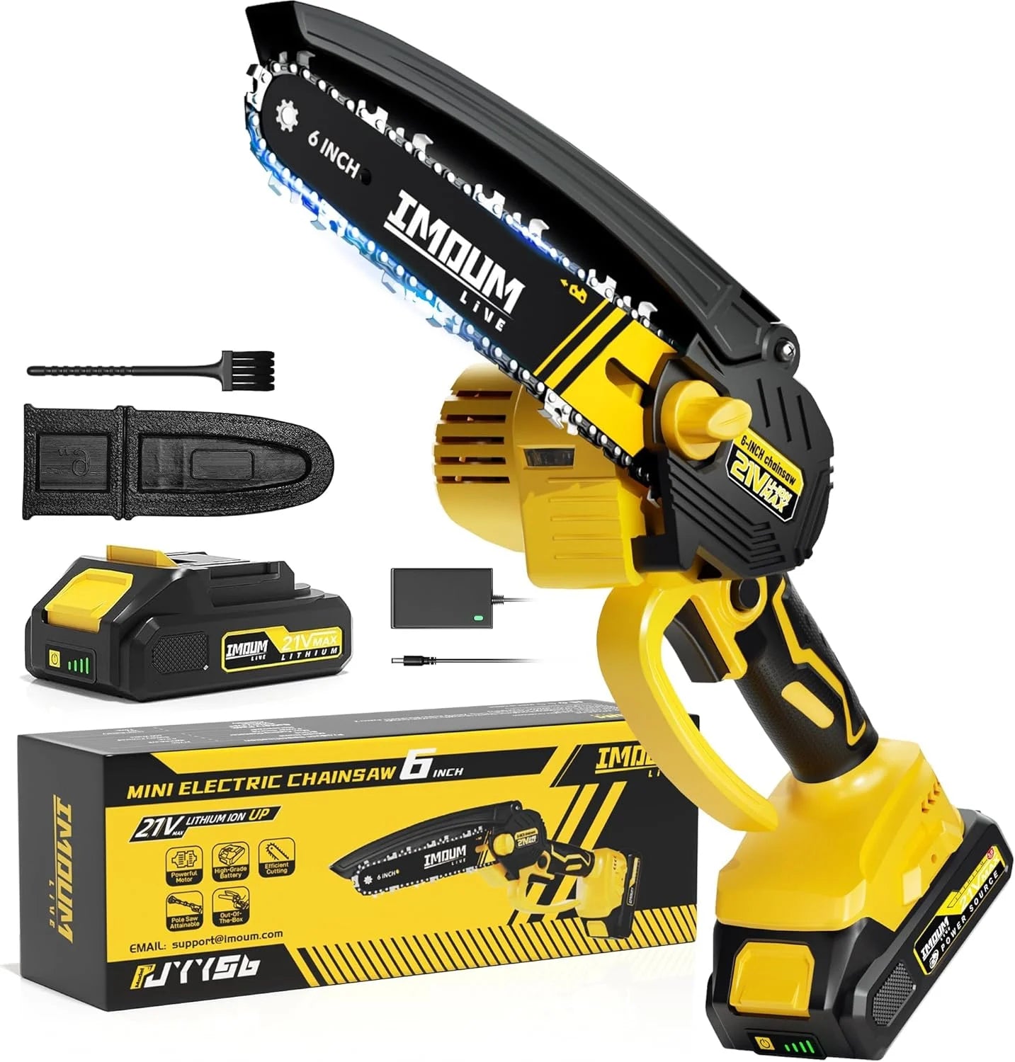 New Arrivals Mini Chainsaw Cordless, 21V 2.0Ah Battery Powered Electric Pruning Saw, One-Hand Chain Saw for Tree Trimming - Image 2