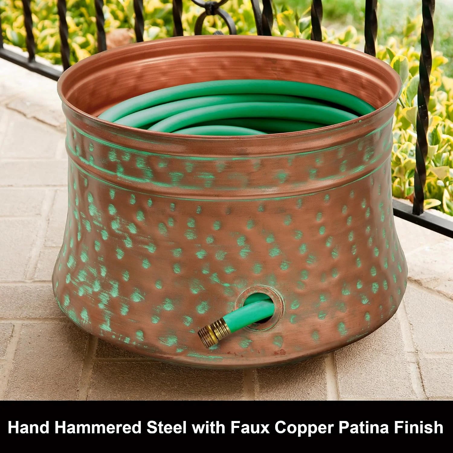 New Arrivals Garden 1917-G Hose Pot, Hammered, Patina - Image 2