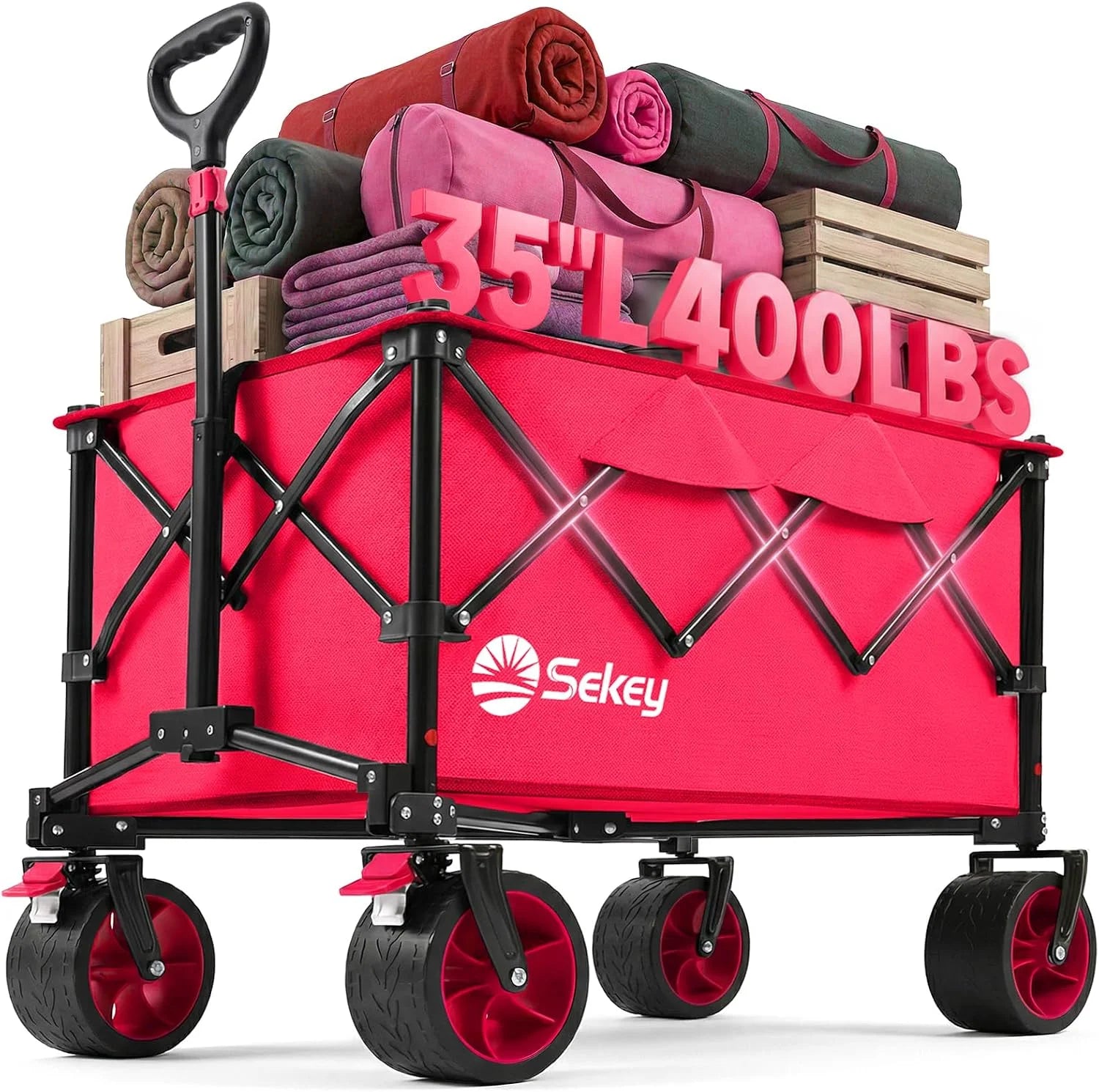 250L Wagons Carts Foldable with Big All-Terrian Beach Wheels, Collapsible Heavy Duty Wagon, Extra Large Folding Wagon - Image 2
