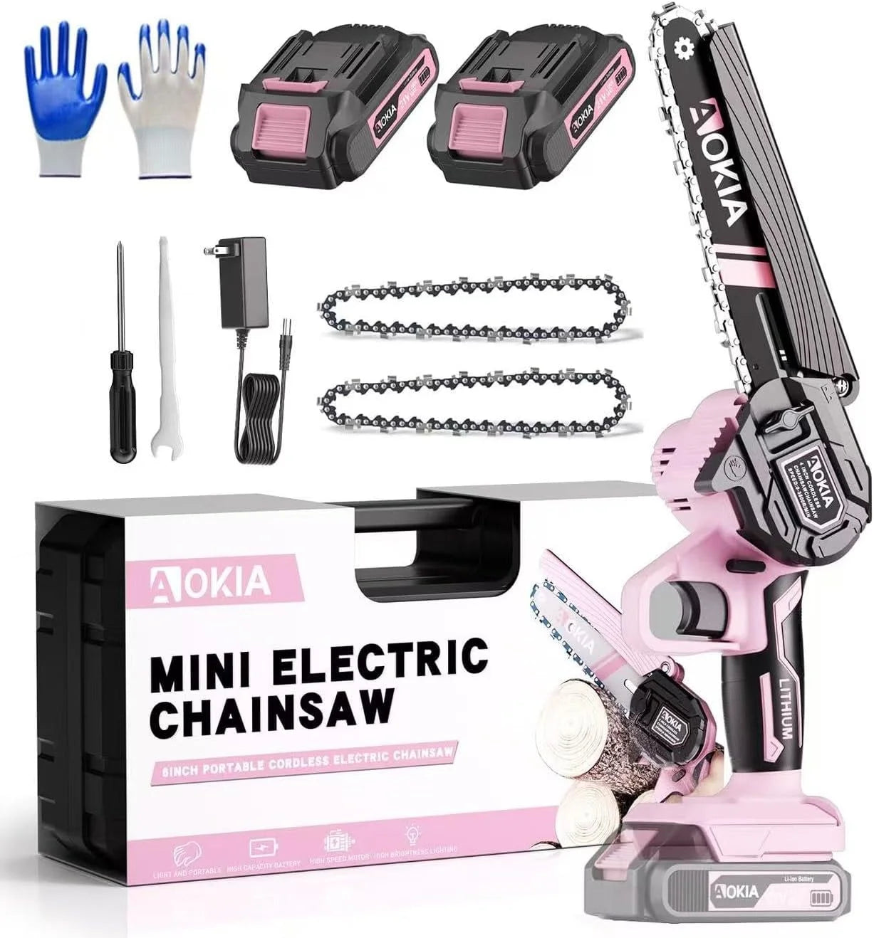 Mini Chainsaw, 20V Cordless 6 Inch, 2x1.5Ah Batteries, Handheld Saw, Blue