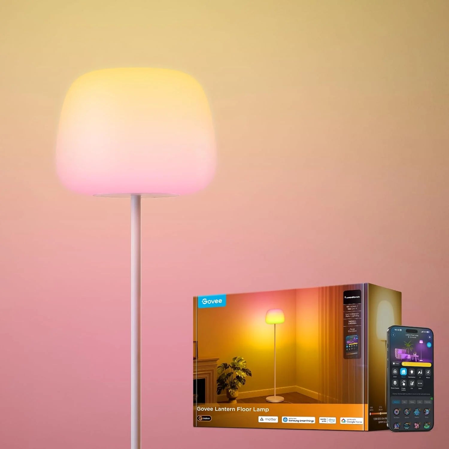New Arrivals Lantern Floor Lamp, 1400lm, Modern Floor Lamp for Living Room