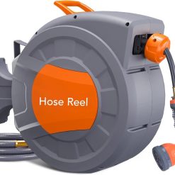 GAOMON Retractable Garden Hose Reel, 1/2 in x 72 ft, Wall Mounted, 9-Function Sprayer, 180° Swivel bifanuoyard