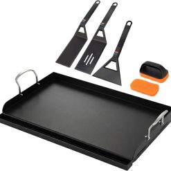 Alternative view of 25 x 16 Pre-Seasoned Nonstick Cast Iron Griddle for Gas & Charcoal Grills, Universal Flat Top with Grease Groove