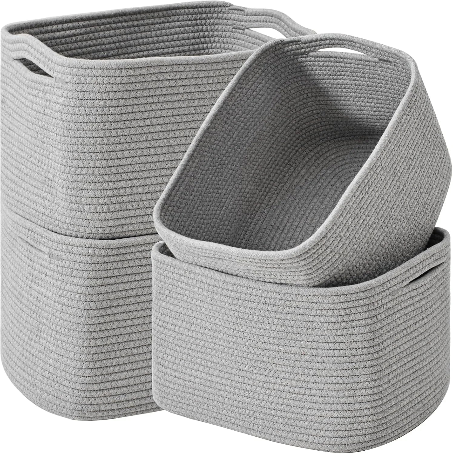 New Arrivals Baskets for Organizing 12.5×9.1×7.9 (4 Packs) Off White, Storage Bin for Shelves, Woven Cotton Rope Basket - Image 2