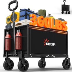 3 in 1 Wagons Carts Foldable with 360LBS Capacity, 120L Heavy Duty Collapsible Wagon, Utility Wagon Cart with Wheels for Grocery