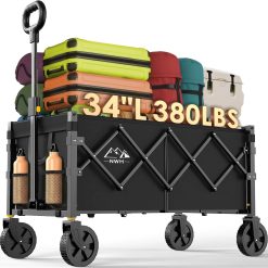 NWH Collapsible Wagon Cart with Wheels Foldable, 360LBS Large Capacity Portable Folding Utility Heavy Duty Beach Wagons Cart with All-Terrain