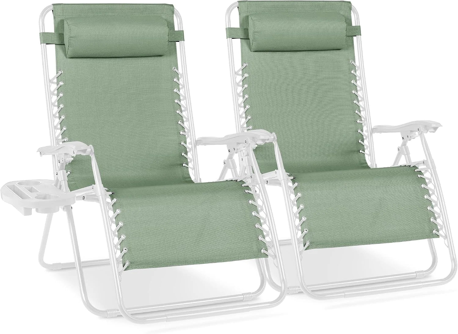 New Arrivals Choice Products Set of 2 Adjustable Steel Mesh Zero Gravity Lounge Chair Recliners w/Pillows and Cup Holder Trays - Image 36