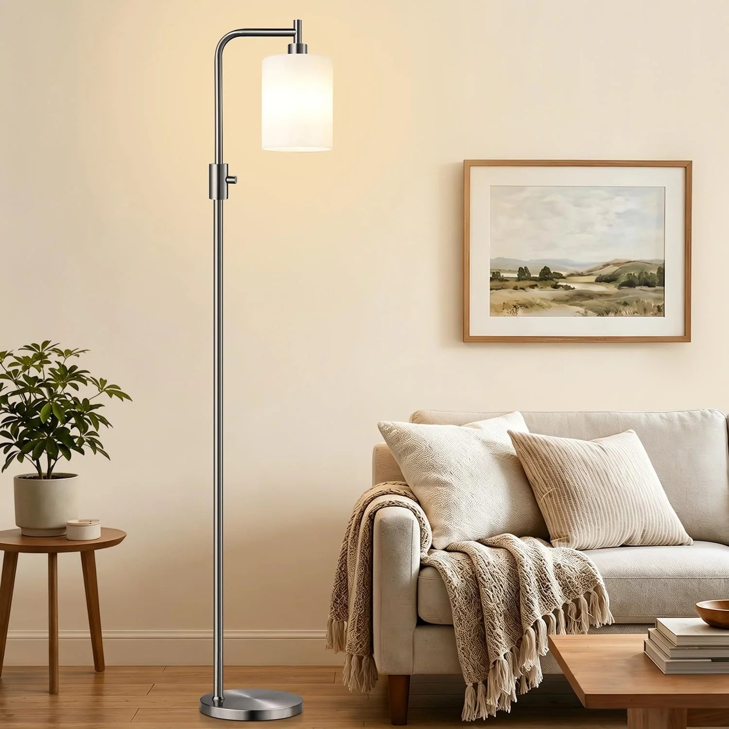 Dimmable Floor Lamp for Living Room with Clear Glass Lampshade, Bulb Included, 900LM, Arc Standing Tall Lamp for Bedroom bifanuoyard