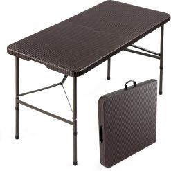 New Arrivals VINGLI 4 FT Plastic Folding Camping Table,3-Level Adjustable Height, Portable in/Outdoor Party Picnic Dining Desk
