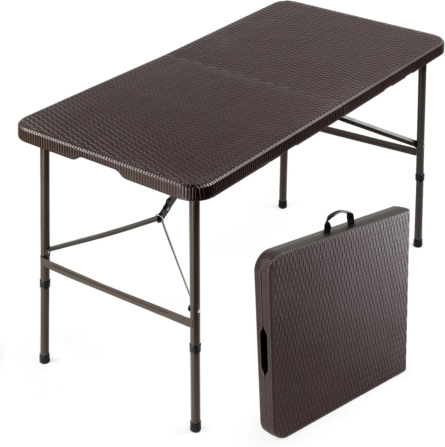 New Arrivals VINGLI 4 FT Plastic Folding Camping Table,3-Level Adjustable Height, Portable in/Outdoor Party Picnic Dining Desk