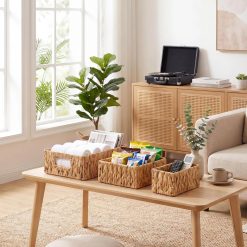 Alternative view of New Arrivals Pantry Baskets for Shelves 3 Pack, Rectangular Wicker Basket with Handles, Natural Water Hyacinth
