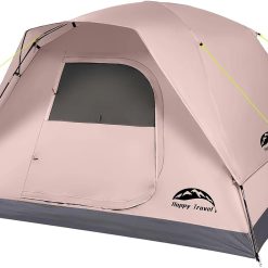 Happy Travel Camping Tent, 4 Person Dome Tents for Camping with Rainfly, Waterproof Clip Easy Setup Portable Family Tent bifanuoyard