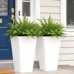 New Arrivals Garden 20 Tall Planters Set of 2, Large Black Tapered Plastic Flower Pots for Indoor & Outdoor Use