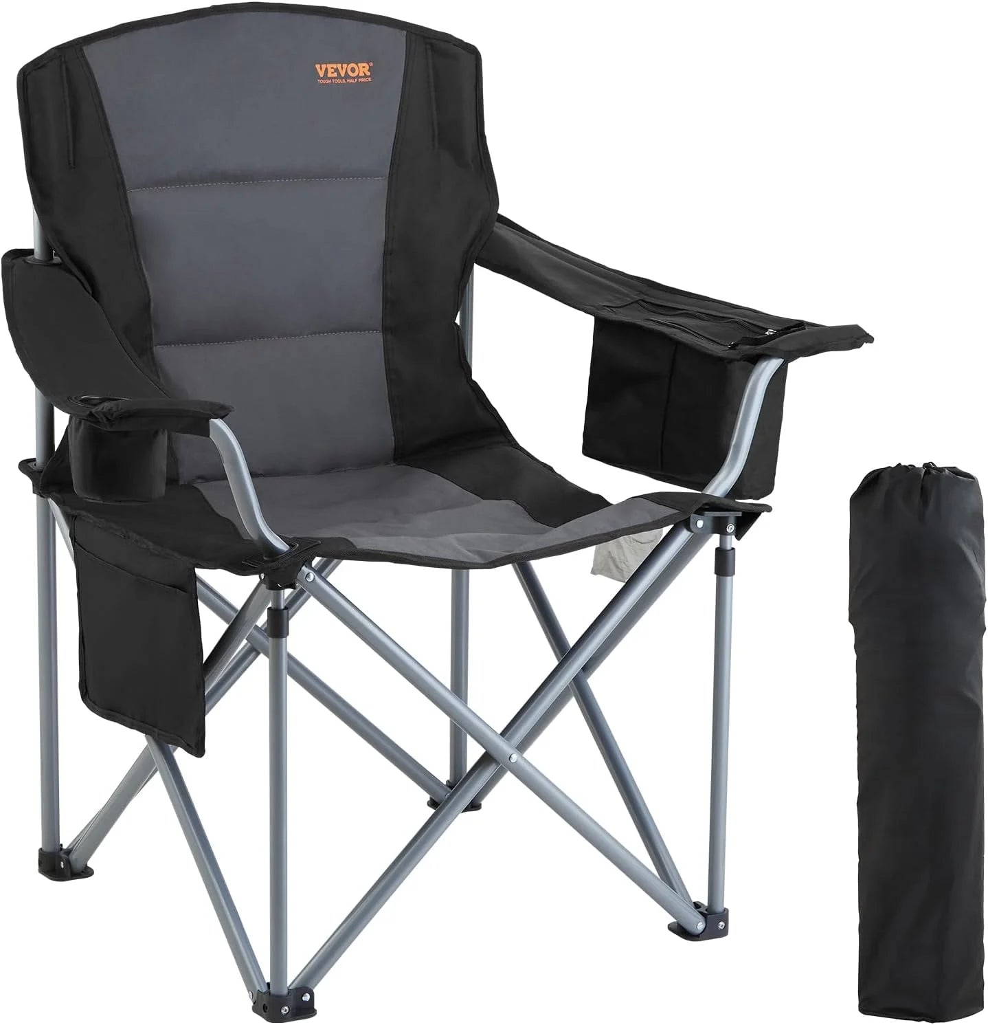 New Arrivals Oversized Camping Folding Chair, Portable Heavy Duty Outdoor Quad Lumbar Back Padded with Side Pockets, 2 Pack - Image 2