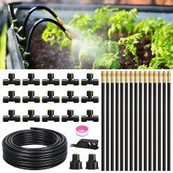 New Arrivals 50FT Drip Irrigation System, Garden Watering Kit with 15pcs 360°Adjustable Copper Nozzles