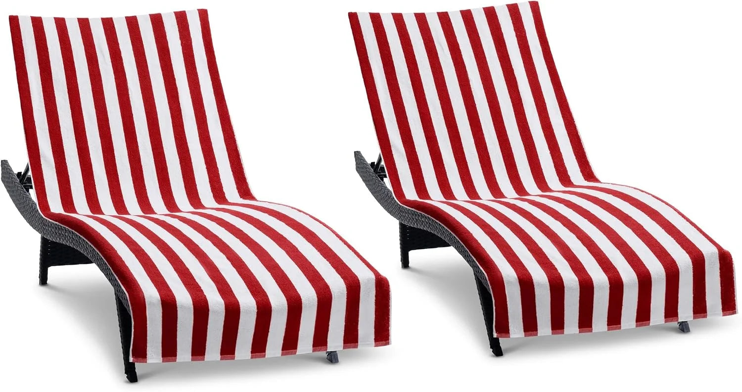 New Arrivals California Chaise Lounge Cover Towel with Pocket – Pack of 2 – Striped 100% Cotton Cabana Cover for Beach Pool – For Home Projects - Image 4