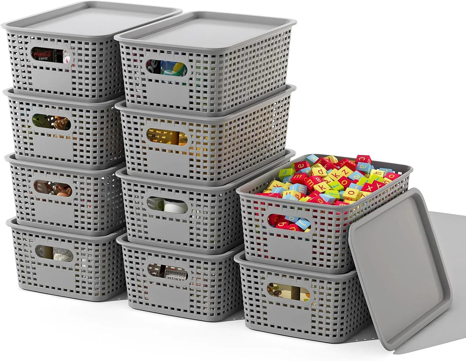 Storage Basket with Lids 10 Pack Stackable Storage Bins Containers with Lid, Decorative Storage Boxes - Image 7