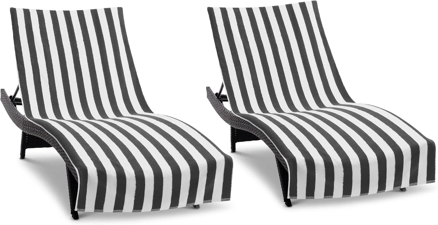 New Arrivals California Chaise Lounge Cover Towel with Pocket – Pack of 2 – Striped 100% Cotton Cabana Cover for Beach Pool – For Home Projects - Image 10