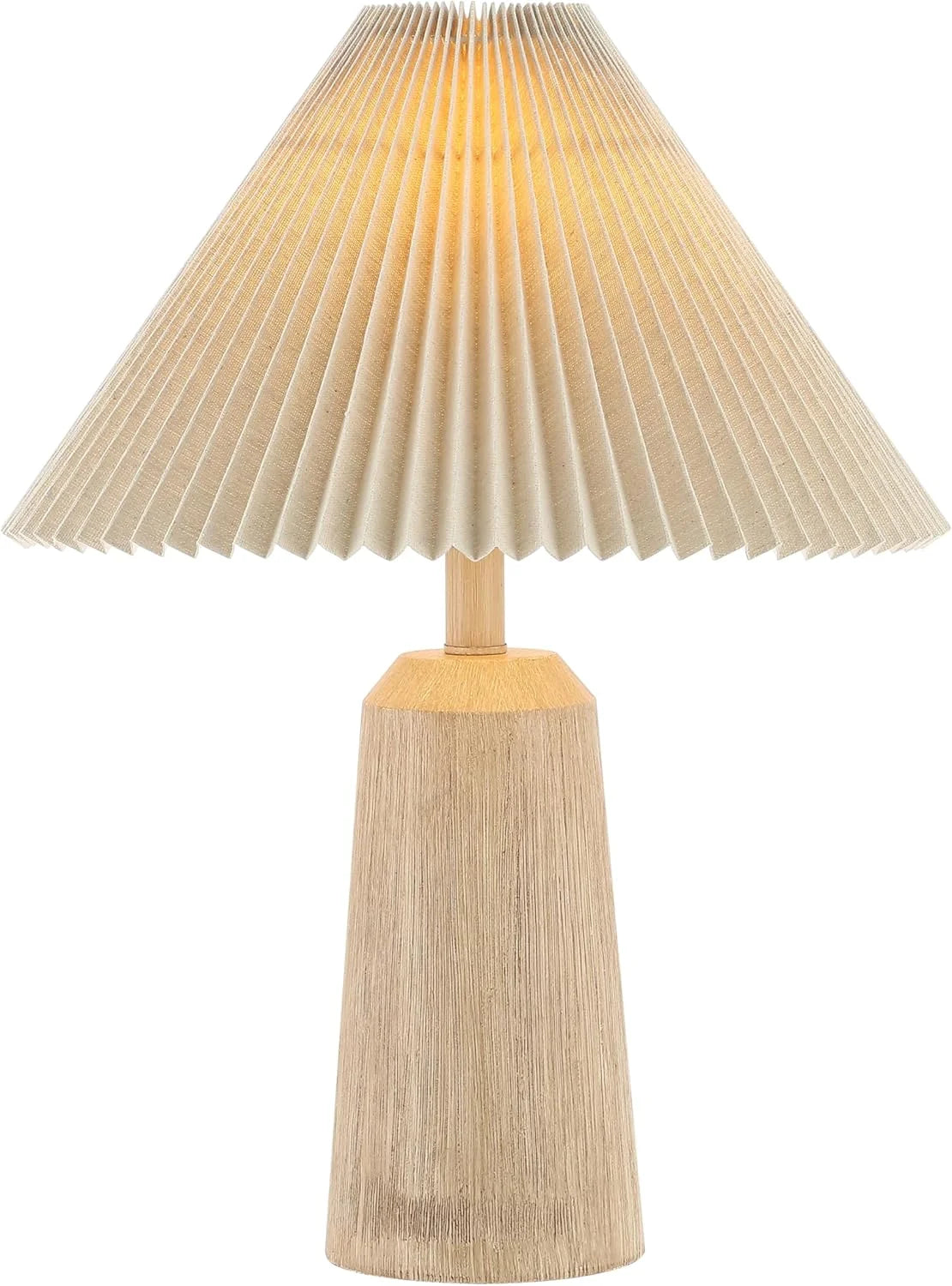 New Arrivals Y 20.5 Beige Wood Finish Resin Cylinder Table Lamp Modern Rustic Scandinavian Bedside Lamp for Living Room