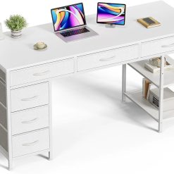 Alternative view of Huuger Computer Desk with 6 Drawers, Office Desk with Shelves, 47inch bifanuoyard