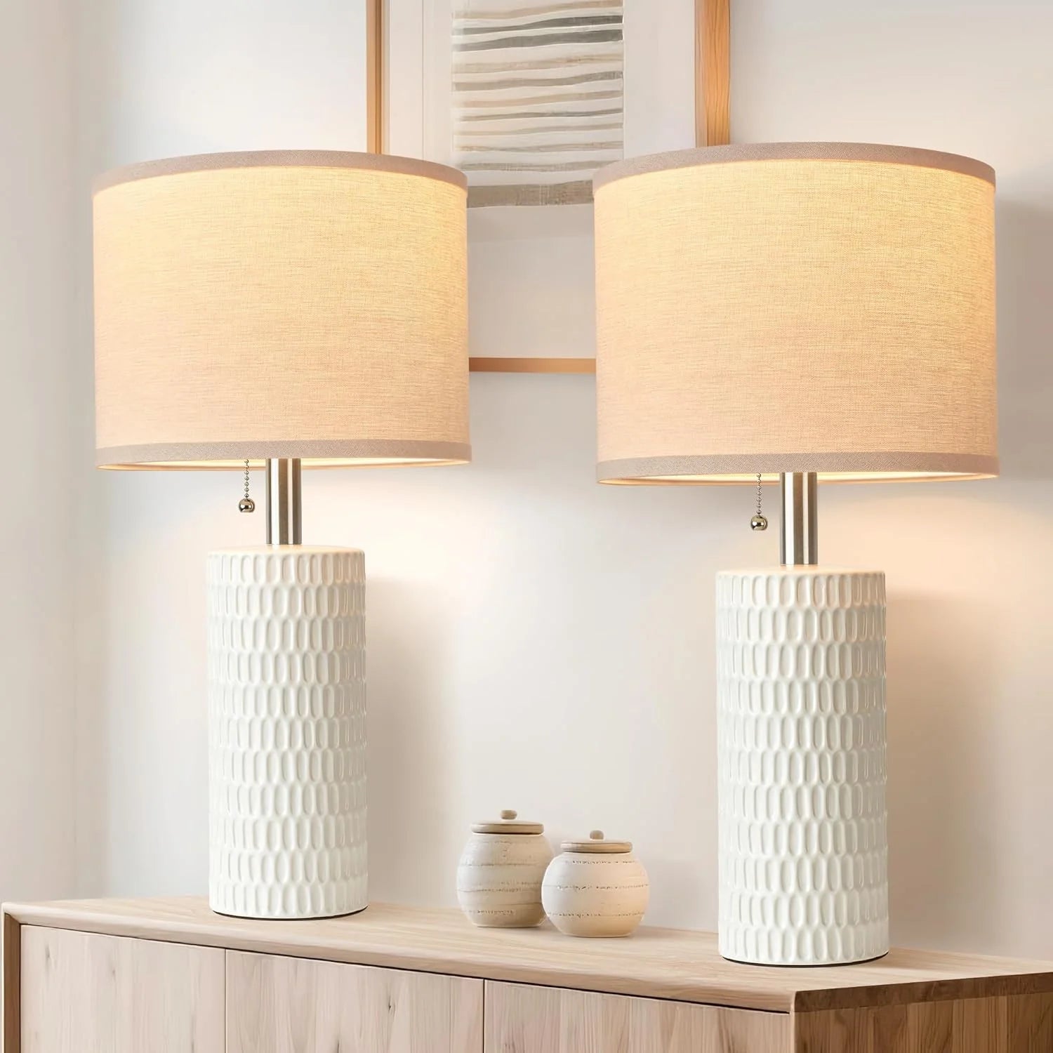 Reaketon 20.5 Modern Ceramic Table Lamps for Bedroom Set of 2, Farmhouse Table Lamp for Living Room Office Dorm bifanuoyard - Image 12