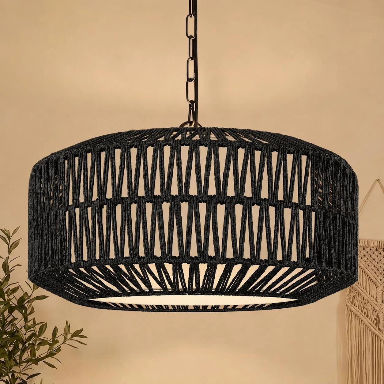 9-52 Height Adjustable Farmhouse Chandelier Light Fixture, 5-Light Rattan Boho Chandeliers for Dining Room bifanuoyard - Image 7
