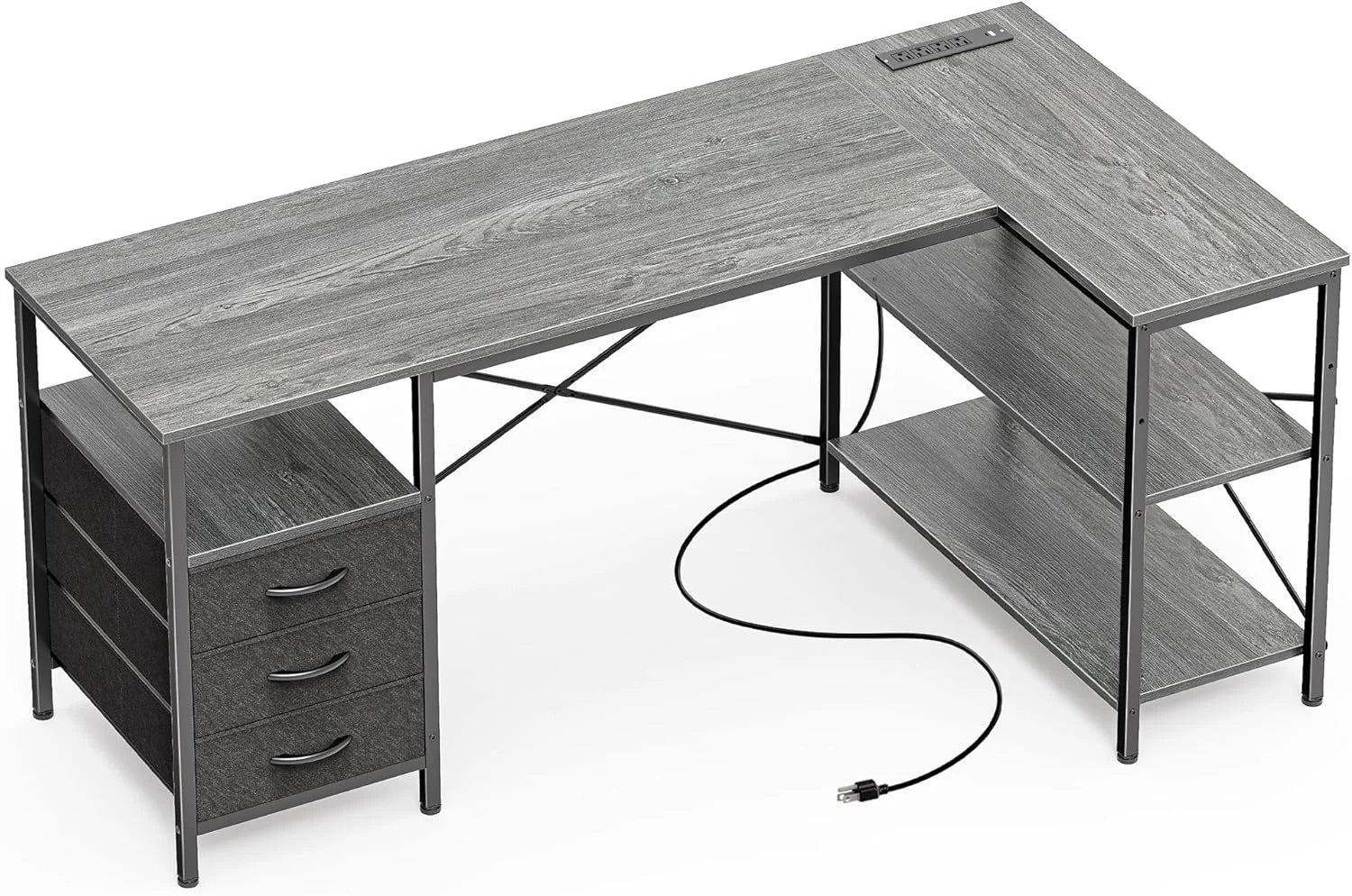 New Arrivals L Shaped Office Desk with Power Outlets, 47 Inch Computer Desk with 3 Drawers - Image 2