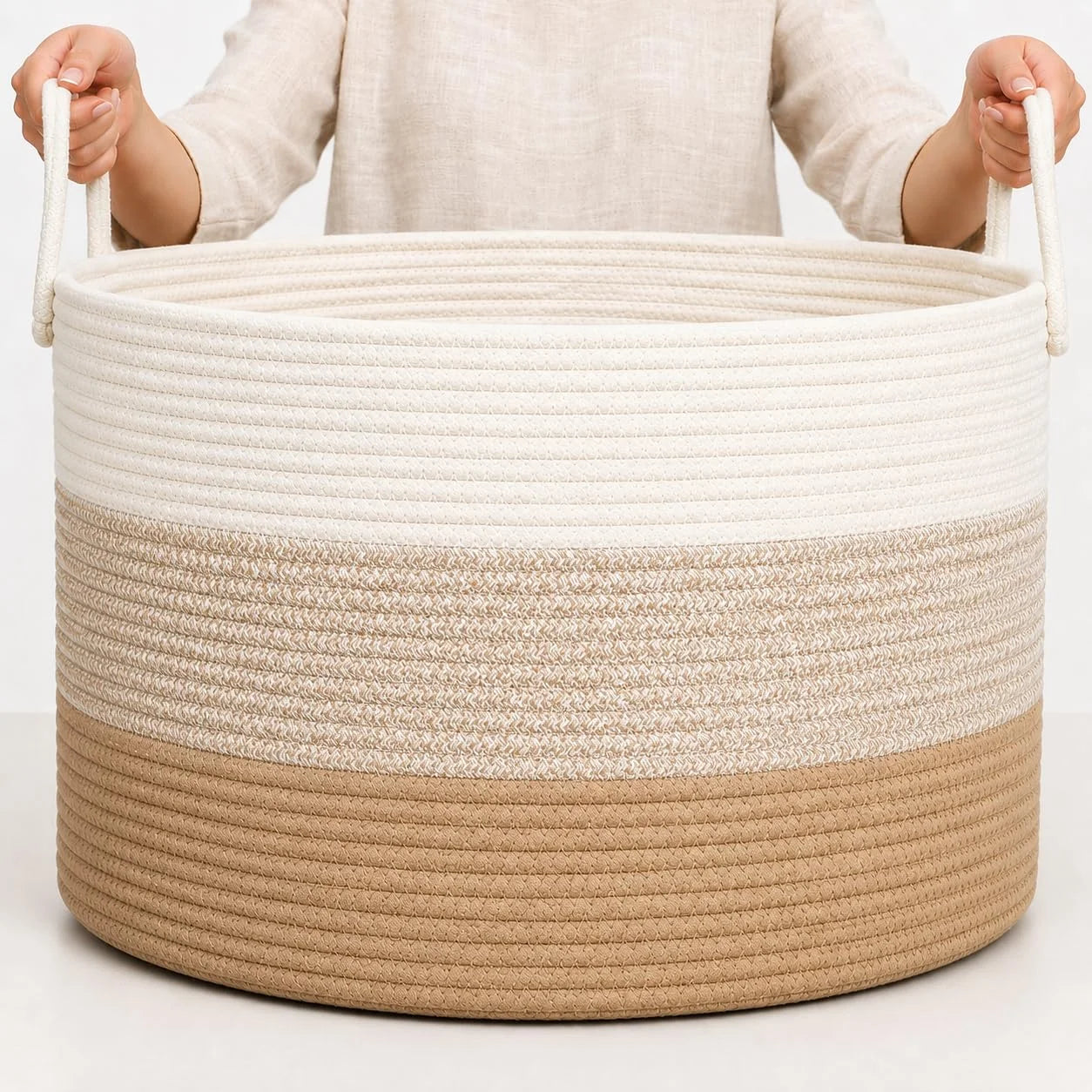 OrganiHaus Round Toy Basket & Blanket Basket, Cotton Rope 20×13, Full Honey, Round Cotton Rope Basket, 20×13 bifanuoyard - Image 21