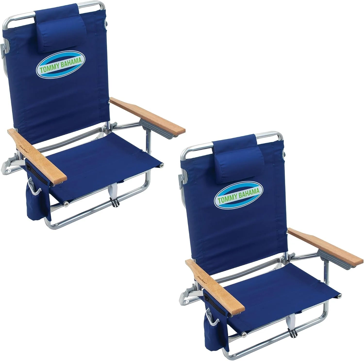 New Arrivals Bahama 5-Position Classic Lay Flat Folding Backpack Beach Chair, Polyester, Navy - Image 5