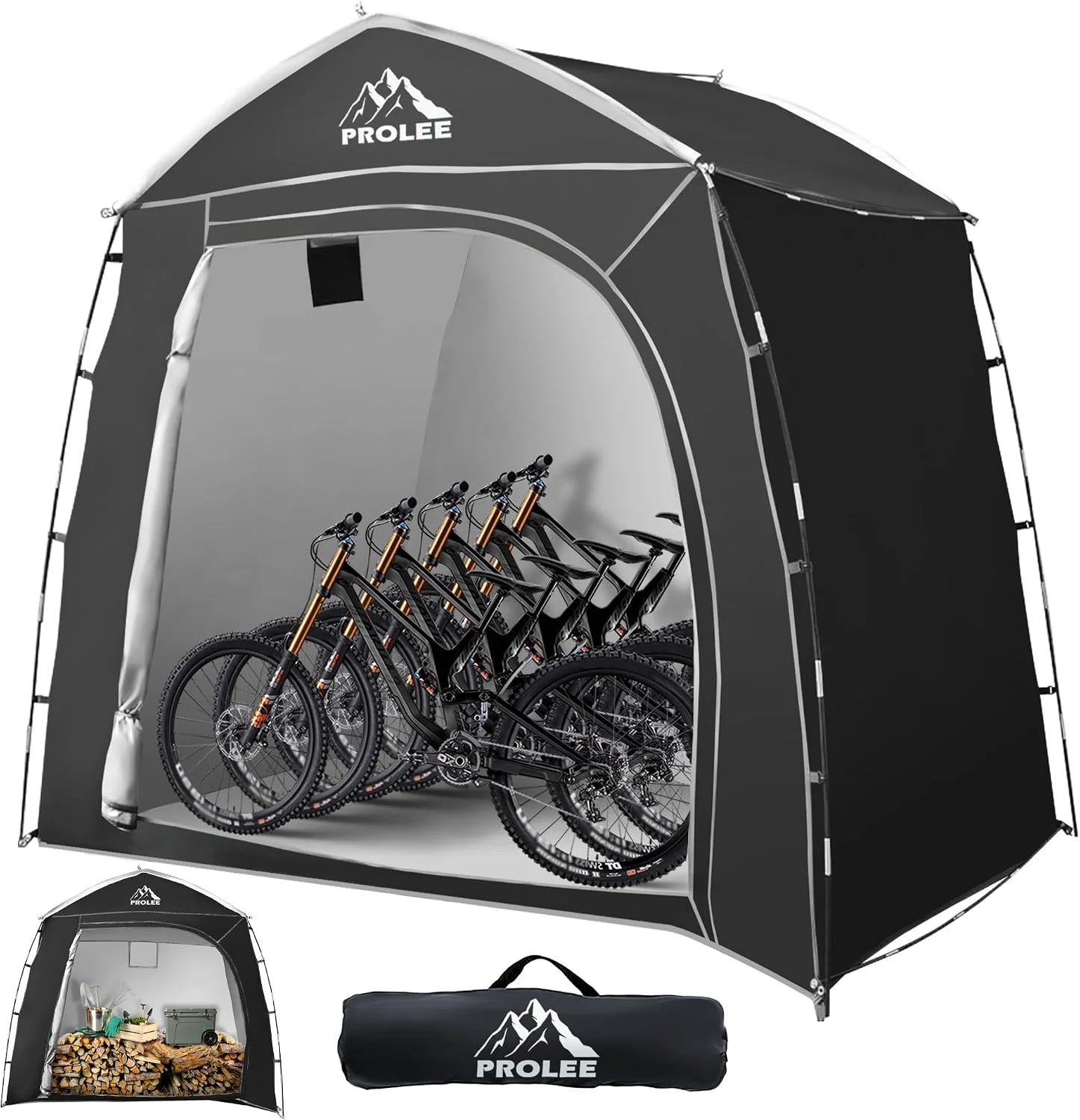 New Arrivals PROLEE Bike Shed 6.6FT, Waterproof Oxford Fabric Storage Tent for 2 Bikes, Outdoor Storage with Window Design, Black - Image 3