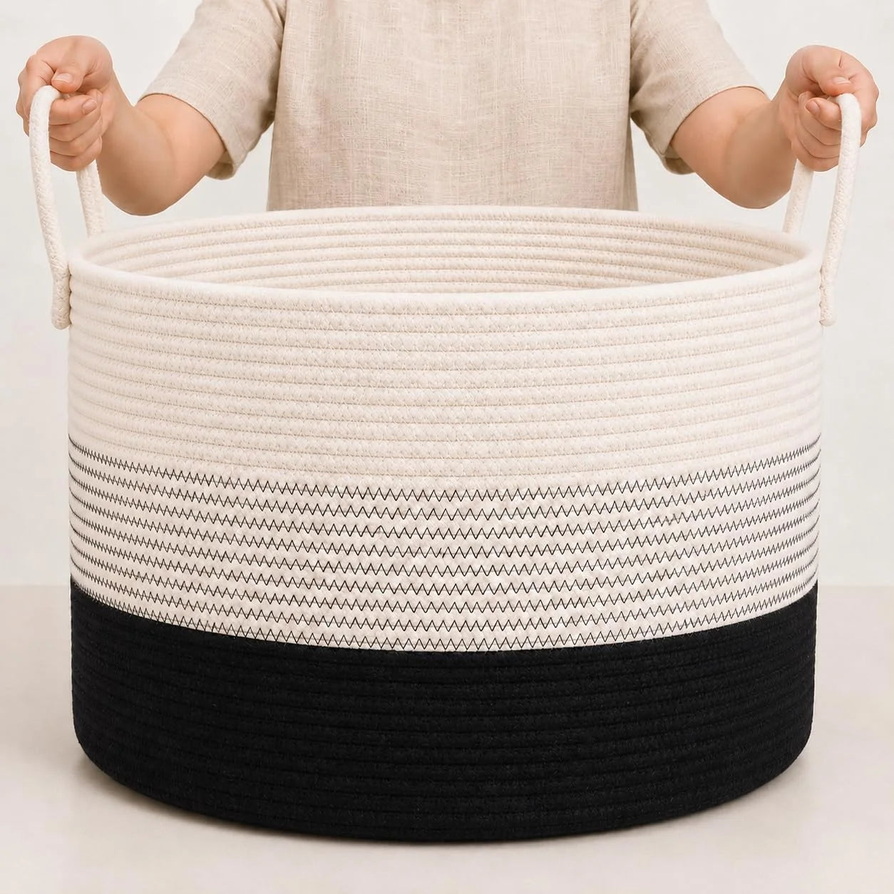 OrganiHaus Round Toy Basket & Blanket Basket, Cotton Rope 20×13, Full Honey, Round Cotton Rope Basket, 20×13 bifanuoyard - Image 9