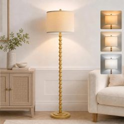New Arrivals Farmhouse Floor Lamp, 3-Color Temperature, Rotary Switch, Rustic Resin Tall Lamps for Living Room