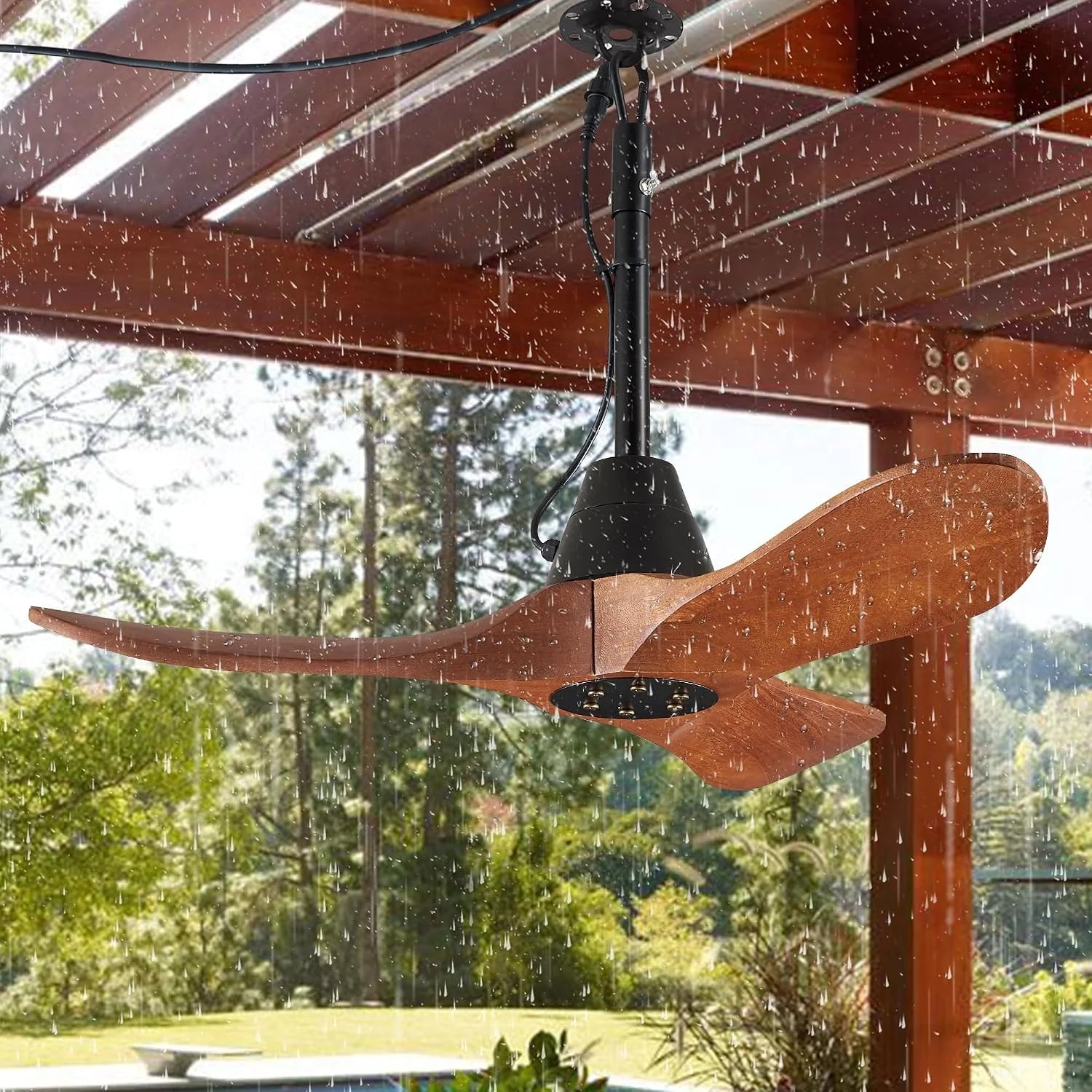 New Arrivals 3 Blades Wood Outdoor Ceiling Fan with Light for Patios, Farmhouse Rustic Ceiling Fans with Lights - Image 11