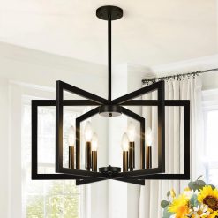 25-61 Height Adjustable Modern Matte Black Chandelier for Dining Room bifanuoyard